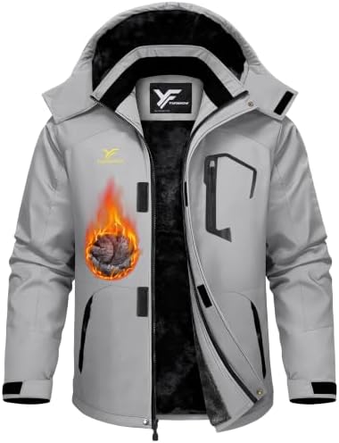 Yufawow Men Winter Jacket Skiing Jacket Insulated Fleece Lined Waterproof Windbreaker for Snowboard Hiking Camping ATV Outdoor Work