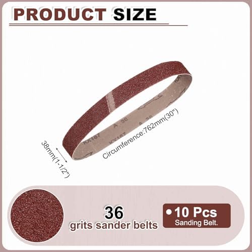 HARFINGTON 1-1/2 x 30 Inch Sanding Belts, 10 Pcs 36 Grits Aluminum Oxide Abrasive Belt Sander File Belt for Woodworking, Metal Polishing, Knife Sharpener