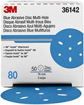3M Hookit Blue Abrasive Disc, 321U, 36142, 3 in, 80+ Grade, Multi-Hole