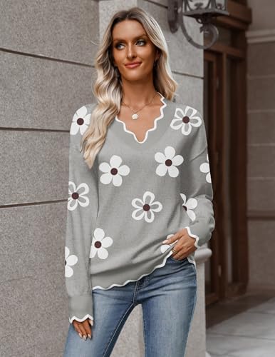 Zeagoo Women's 2026 Fall V Neck Sweater Long Sleeve Lightweight Knit Tops