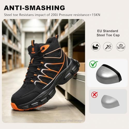 Hogent Steel Toe Shoes for Men Women - Non Slip & Lightweight Work Shoes