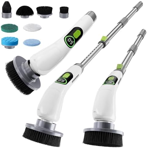 WORKPRO 8V Cordless Spin Scrubber, 8 Replaceable Brush Heads & 3 Speeds
