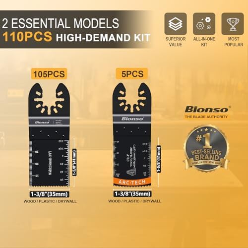 Bionso 110PCS Oscillating Tool Blade Cuts Wood, Sharp and Durable Multitool Blades, Multi Tool Blades Kits, Oscillating Saw Blades Fit Dewalt Milwaukee Ryobi Makita Worx Rockwell