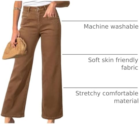 Sidefeel Women's Straight Leg Jeans High Waisted Stretchy Jeans Zimbaplatinum Wide Leg Ankle Denim Pants with Pockets
