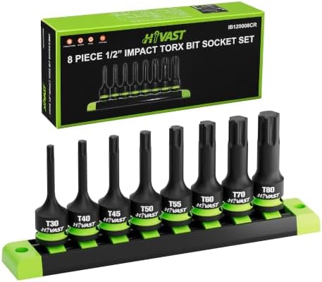 Impact Torx Bit Socket Set, 8-Piece 1/2” Drive T30–T80, Cr-Mo Steel | Heavy Duty Star Bit Sockets, Impact Wrench Ready for Automotive Repair