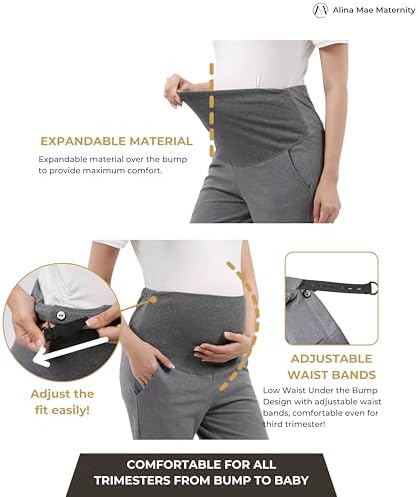 Maternity Pants Work Over The Belly with Pockets, Womens Pregnancy Dress Pants Office Clothes Trousers Stretch Summer