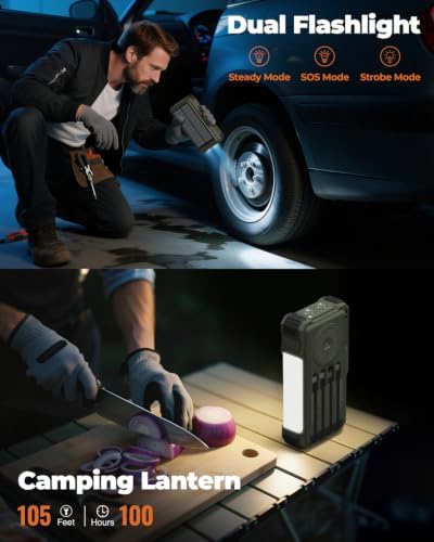 BLAVOR Solar Power Bank with Hand Crank and Built-in 4 Cables 20000mAh