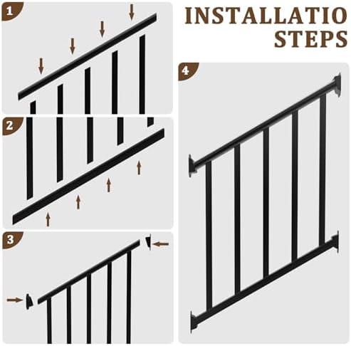 3Ft W x 36in H Stair Deck Railing Kit, Textured Black AAMA2604 Powder Coat, IBC Certified Guard Rail for Deck Porch Balcony Patio Outdoor