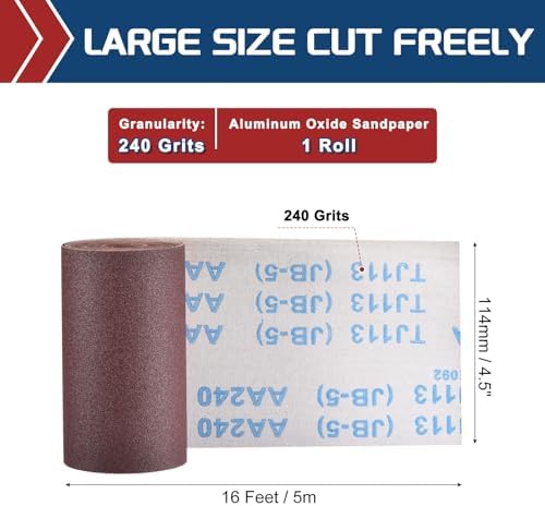 Sandpaper Roll 4.5Inch 16FT 240Grit Aluminum Oxide Emery Cloth Roll
