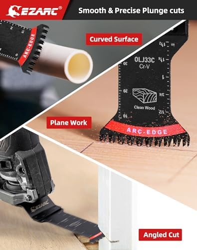 EZARC Japanese Tooth Oscillating Saw Blades, 10 PCS Extra-Long Arc Edge Oscillating Multitool Blades Clean Cut for Wood and Plastic, Universal Quick Release Multi Tool Blades Kits