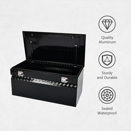 48 Inch Heavy-Wall Aluminum Truck Tool Box Pick Up Truck Bed RV Trailer Toolbox Storage Organizer with RigidCore Lid, Lock & Keys,Gloss Black,5 Bar Tread,48"(L) X24''(W) X21.25(H) Storage Box