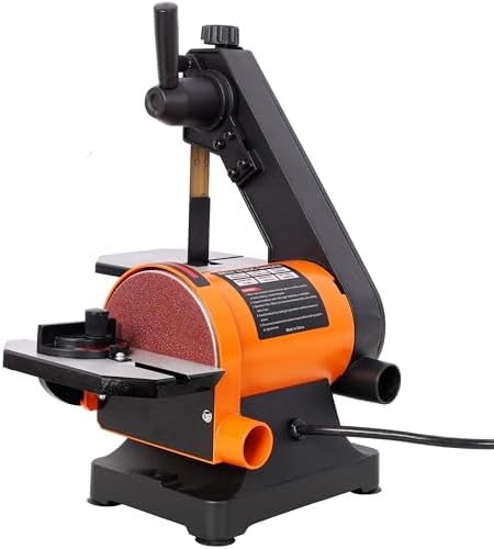 Benchtop Belt and Disc Sander with 1x30 Inch Sanding Belt & 5 Inch Disc, Tool-Free Belt Change, Adjustable Worktable, Dual Dust Ports, Includes Wrench Storage and Easy Cover Access