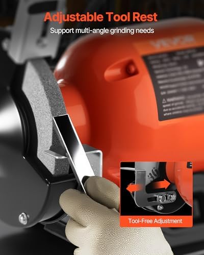 VEVOR Bench Grinder, 6-inch Single Speed Bench Grinder, 3450RPM High-Speed Table Grinders with 250W 2.1A 1/3Hp Induction Motor, 36/60-Grit Grinding Wheels & LED Work Light for Fast Sharpening Grinding