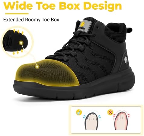 FitVille Extra Wide Work Boots for Men Composite Steel Toe Safety Boots High Top Work Shoes for Men