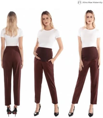 Maternity Pants Work Over The Belly with Pockets, Womens Pregnancy Dress Pants Office Clothes Trousers Stretch Summer