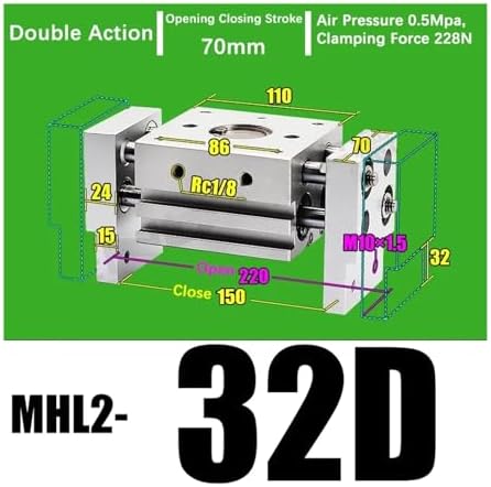Double Acting Pneumatic Gripper Wide Type Air Gripper Parallel Cylinder Aluminium Clamps MHL2-20D MHL2-20D1 MHL2-20D2(MHL2-32D)