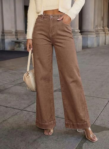 Dokotoo Women's Casual High Waisted Jeans Stretch Wide Leg Loose Denim Pant