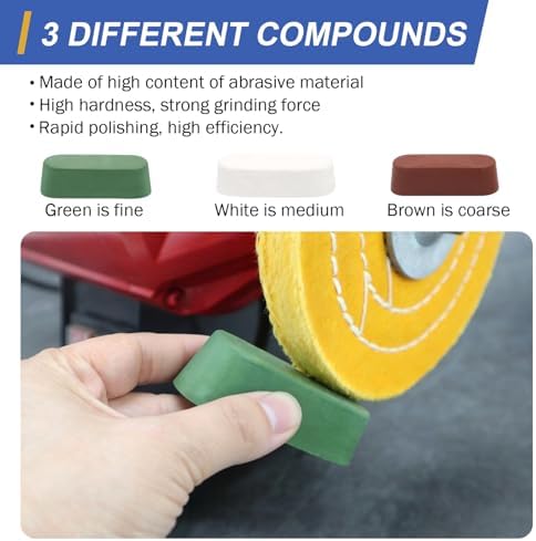 SCOTTCHEN 8inch Buffing Polishing Wheels 5/8" Arbor Hole,Soft/Fine/Medium for Bench Grinder-3PCS,with Buffing Polishing Cutting Compounds 7.4 Oz.Kit