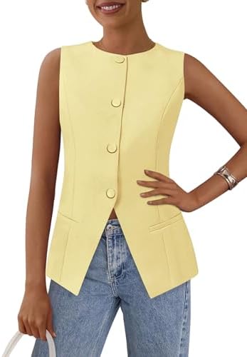 PRETTYGARDEN Women Tailored Suit Vest Business Casual Tops