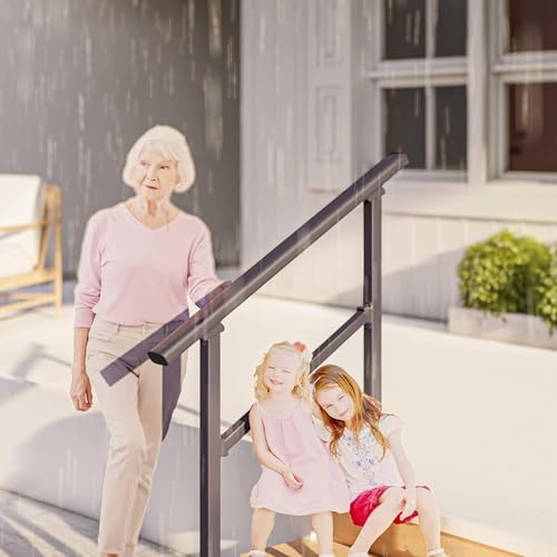 Hand Rails for Outdoor Steps，Stair Handrail & Indoor Stair Railing Kit，Railings for Outdoor Steps for Fence & Outdoor Steps (2, Black-Straight, 4 Step)