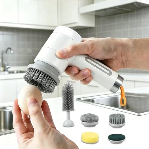 Cordless Electric Spin Scrubber with 5 Brush Heads, 3-Speed Cleaning Brush
