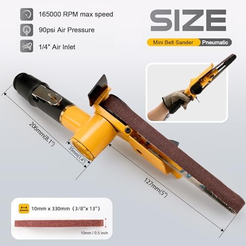 3/4" Pneumatic Air Belt Sander Set With 12 Mixed Grit Sanding Belt