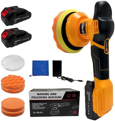 Cordless Buffer Polisher with 2 x 2000mAh Batteries, 6 Inch Car Polisher with 3 Variable Speed, Portable Orbital Buffers and Polishers Kit for Car Detailing, Waxing, Polishing