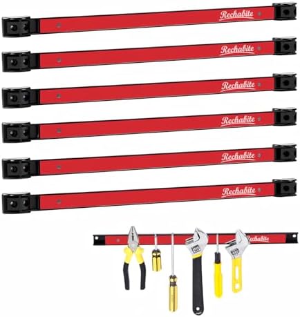 6 Pieces 18" Magnetic Tool Holder Strip, Red Magnet Bar, Metal Tool Organizer Rack for Garage Organization, Easy To Install in Workshop, Mounting Screws Included