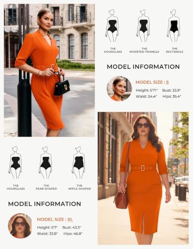 GRACE KARIN Women's Work Dress 3/4 Sleeve V Neck Bodycon Dress with Belt