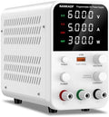 DC Power Supply Variable, Bench Power Supply with Encoder Adjustment Knob, Output Enable/Disable Button, Adjustable Power Supplies with USB Quick-Charge, Short Circuit Alam (60V 5A White)
