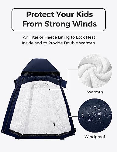 wantdo Boys' 3-in-1 Ski Jacket Fleece-Lined Winter Coat Hooded Raincoat
