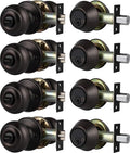 4 Pack Keyed Alike Door Knob with Double Cylinder Deadbolt Lock Set, Oil Rubbed Bronze Door Lock Sets Exterior, Round Style Door Knob Deadbolt Combination Set