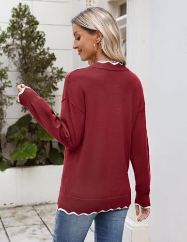 Zeagoo Women's 2026 Fall V Neck Sweater Long Sleeve Lightweight Knit Tops