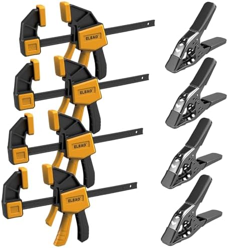 8-Piece Clamps for Woodworking - 4 Pcs 6 inch Bar Clamps, 4 Pcs Heavy Duty Metal Spring Clamps, Bar Clamps with 150 LBS Load Limit, Quick Release Triggers