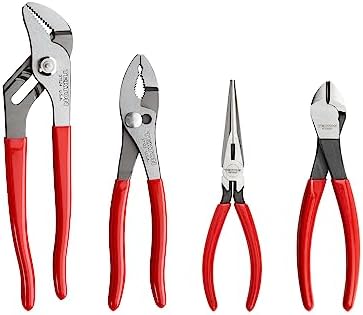 TEKTON Mixed Pliers Set, 4-Piece | PLR99022 | 10 in. Groove Joint, 6-1/2, 8 in. Slip Joint, 7 in. Long Nose, 7 in. Diagonal Cutting