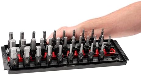TEKTON 3/8 Inch Drive Impact Bit Socket Set, 32-Piece | SIB91202 | (5/32 - 9/16 in., 4 - 14 mm, T20 - T60), Socket Rail