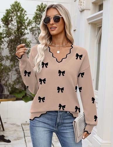 Zeagoo Women's 2026 Fall V Neck Sweater Long Sleeve Lightweight Knit Tops