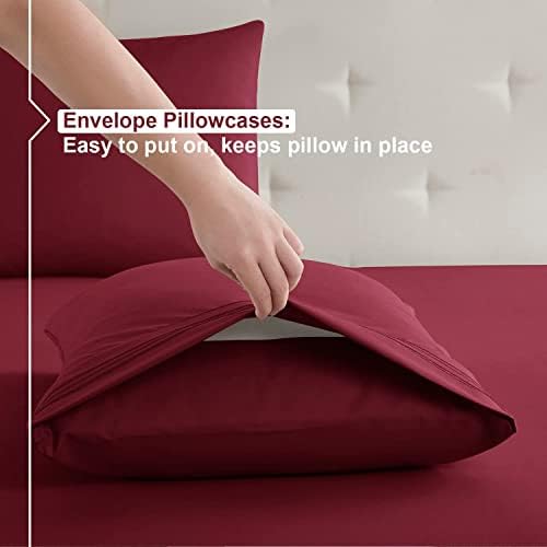 Nestl Queen Sheets Set - 4 Piece Queen Bed Sheets, Extra Soft, Double Brushed Bedding for Queen Size, 2 Tone Grey/Burgundy Set, Grey Fitted Sheet, Burgundy Flat Sheet, Burgundy Pillow Case