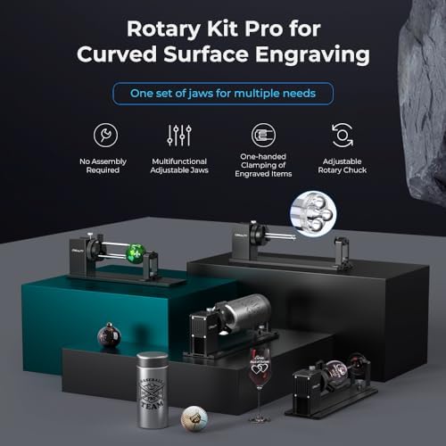 Creality Rotary Kit Pro, Laser Rotary Roller 3 in 1 Multi-Function Engraving Accessories for Laser Engraver, Jaw Chuck Rotary for Engraving Wine Glass, Baseball Bat, Ring and Most Cylindrical Objects