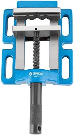 Groz Unigrip Drill Press Vise, 4" Jaw Width, Cast Iron with Precision-Ground Base and Bed, Round Stock Prisms, 3-5/8" Jaw Opening, Bench Drill and Drill Press Workholding (35121)