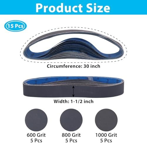 1-1/2 x 30 Inch Silicon Carbide Sanding Belts,Extra Fine Grit,15 Pack