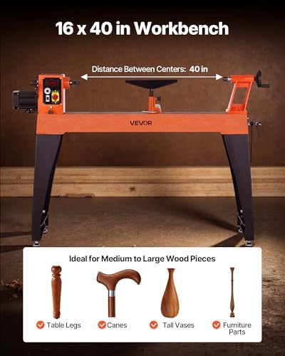 VEVOR Woodworking Lathe, 1.5 HP, Wood Lathe Machine with 150 to 3200 RPM Variable Speed, 16 x 40 in Workbench, Brushless DC Motor, Cast Iron Body, Tool Rest, for Medium to Large Projects Woodworking