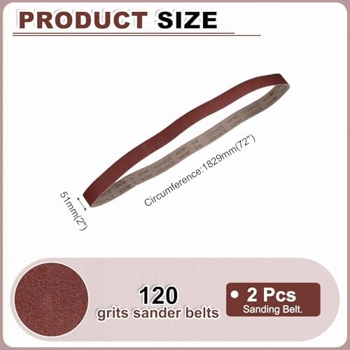 HARFINGTON 2 x 72 Inch Sanding Belts, 2 Pcs 120 Grits Aluminum Oxide