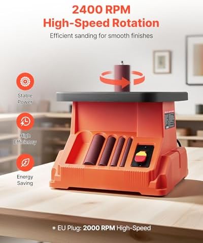 VEVOR Oscillating Spindle Sander, 2400RPM Benchtop Spindle Sander with 6 Sleeves (1/2"-3"), 5/8" Stroke & 15.4 x 16.3-inch Wide Worktable for Furniture Finishing, Crafts Sanding, DIY Woodworking