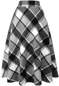 IDEALSANXUN Womens Plaid Wool Skirts Elastic Waist A-Line Pleated Tartan Long Skirts