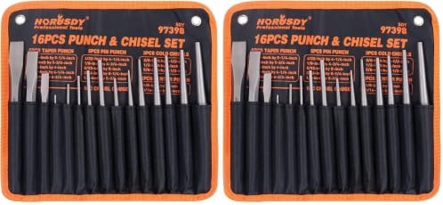 HORUSDY 16-Piece Punch and Chisel Set, Including Taper, Cold Chisels, Pin, Center (Pack of 2)