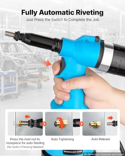 VEVOR Automatic Pneumatic Rivet Nut Gun Kit with 13PCS SAE & Metric Gun Heads, Industrial-Grade 5620LBS Pulling Force, Air Rivet Nut Tool for Automotive, Construction, Industrial Manufacturing