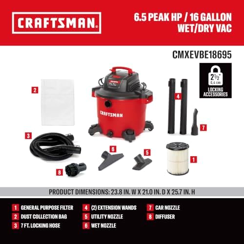 CRAFTSMAN CMXEVBE18695 16 Gallon 6.5 Peak HP Wet Dry Shop Vacuum