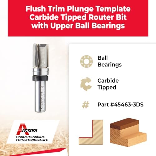 Amana Tool 45463-3DS Carbide Tipped Down Shear Face Plunge Template Router Bit 3/4 Dia x 1 x 1/2 Inch Shank with Upper Ball Bearing
