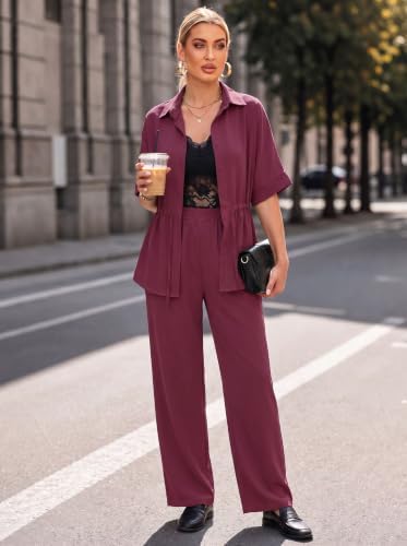Two Piece Sets for Women Dressy Shirt Top Flared Pants Business Pantsuits